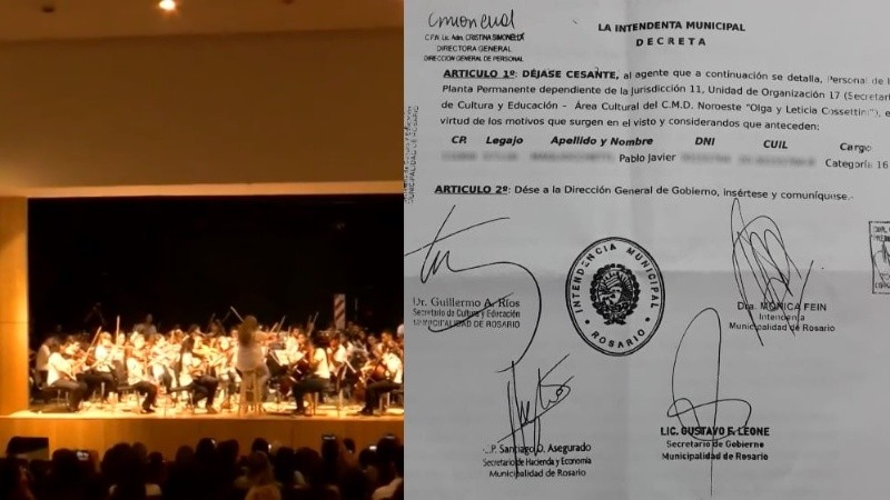 El decreto de cesantía del ex docente de la orquesta en el Distrito Noroeste.