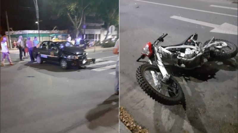 El taxi y la moto que chocaron en San Martín y Garibaldi. 