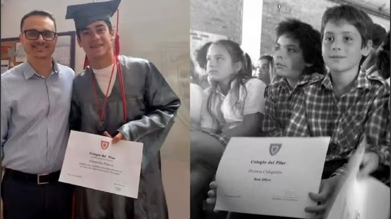 Colapinto antes y después: cuando recibió el diploma y cuando empezó la escuela.