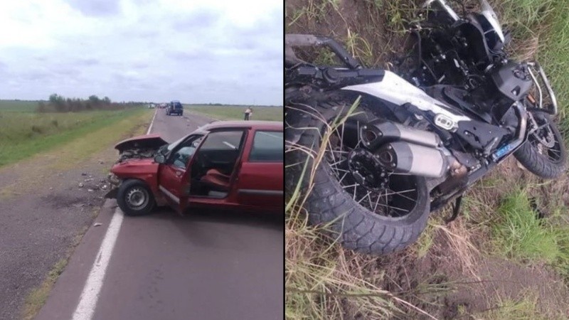 La moto BMW del Chino impactó con un Renault Clio.